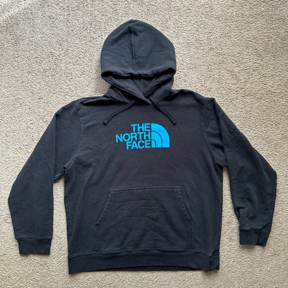North Face Sweatshirt Mens XL Hoodie Long Sleeve Black Spellout Logo - Picture 1 of 11